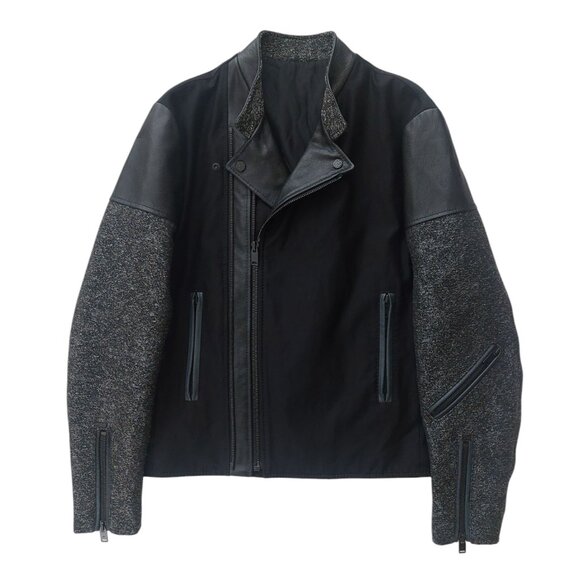 (SOLD) Balenciaga Fall 2012 Black and Gray Paneled Biker Leather Jacket - Picture 1 of 16